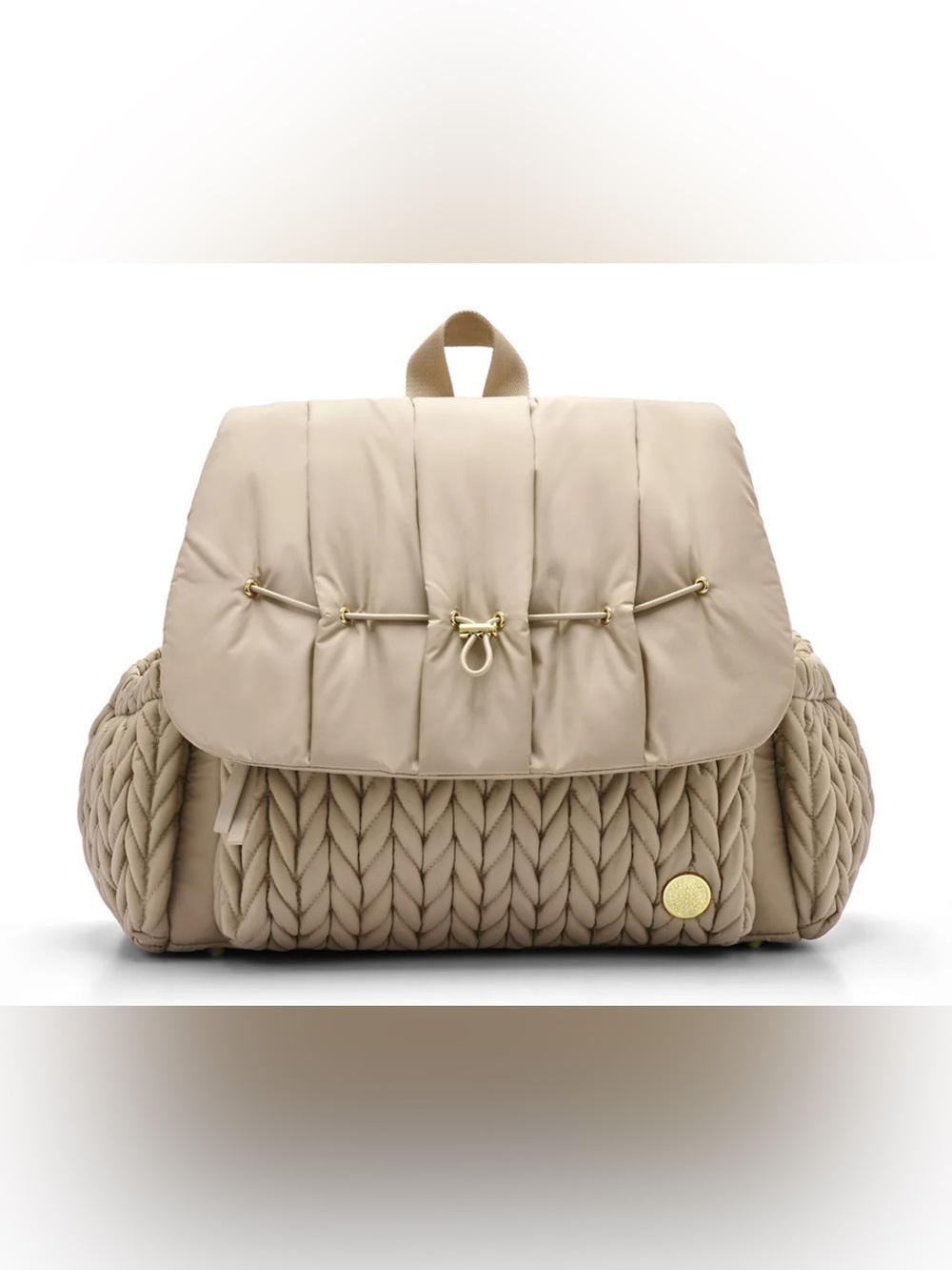 Cream Quilted Puffer Baby Bag with Gold Hardware